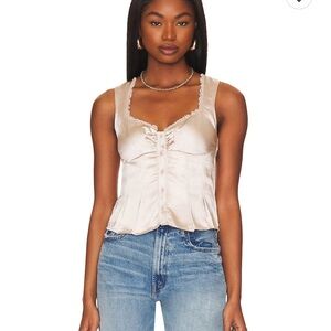 MORE TO COME Mina Bustier Top in Taupe